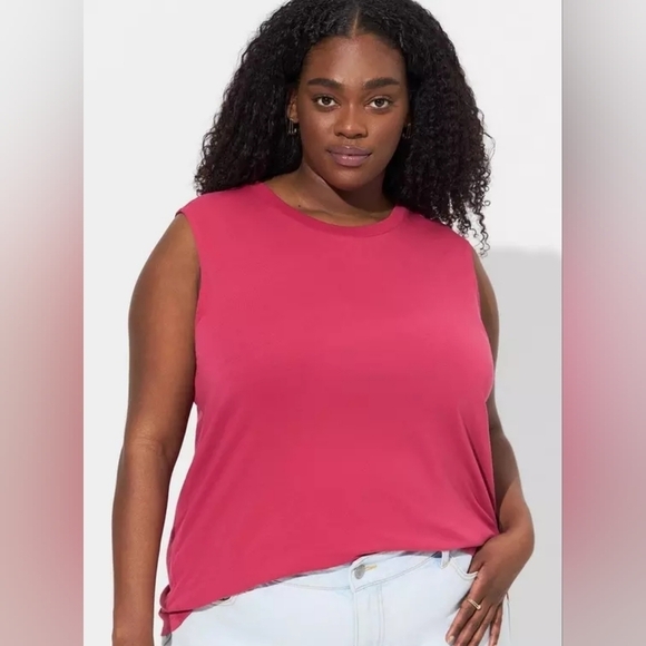 Torah Vintage Cotton Jersey High Neck Tank Red Bud Rose Pink 2x NEW - Picture 2 of 9